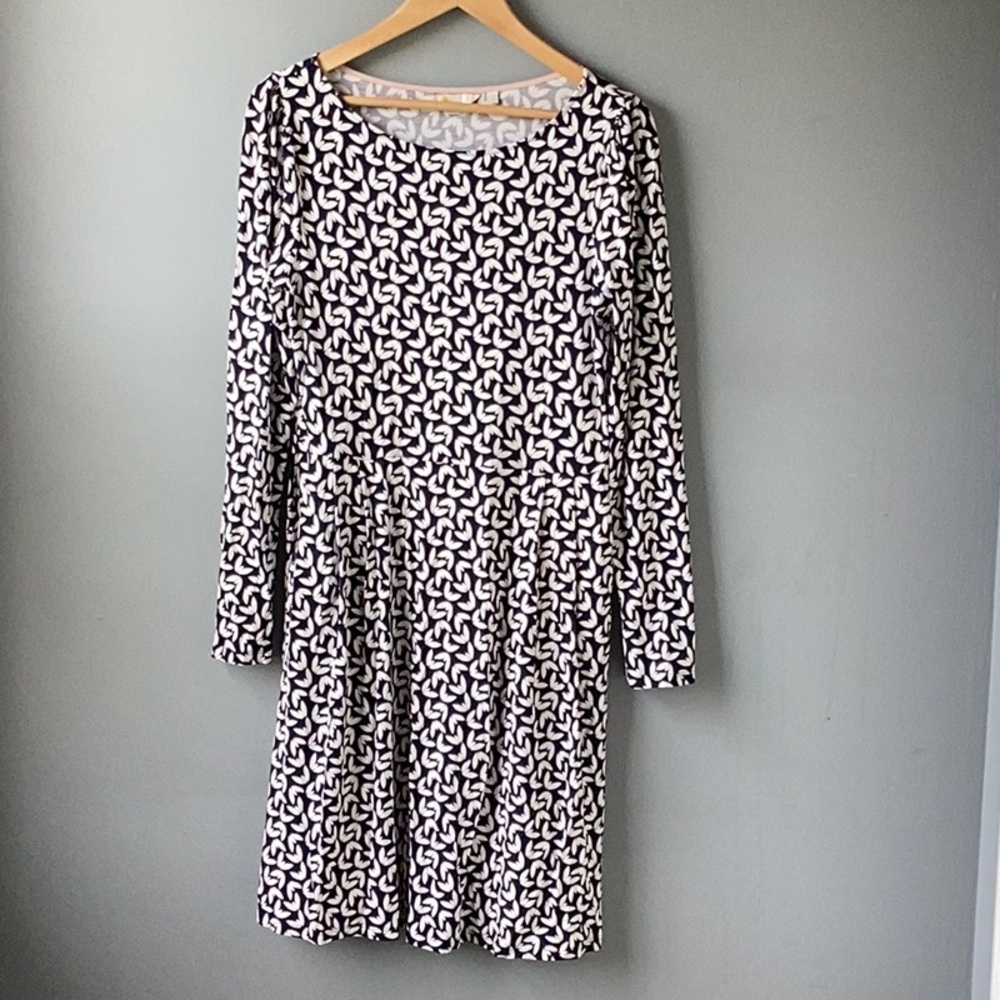 BODEN Butterfly Print Jersey Knit Dress Navy/White Size 10